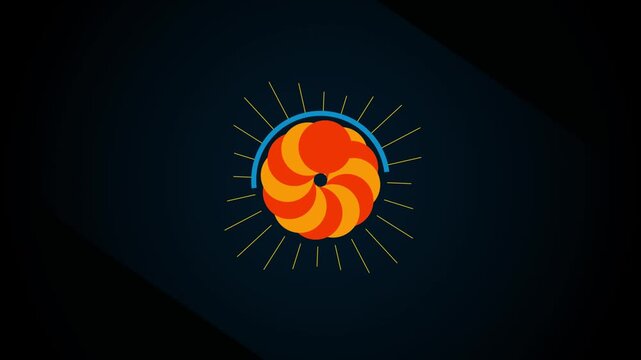 Abstract sun-inspired circular logo design with radial lines and overlapping orange and yellow segments