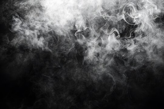 Ethereal White Smoke Swirls Floating on Deep Black Background