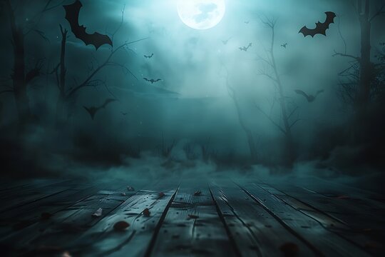 Full moon spooky forest night landscape