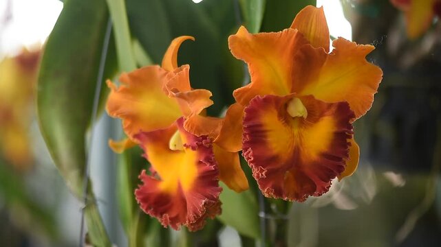 Yellow cattleya orchids are blooming in the garden.
