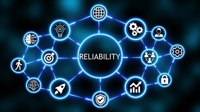 Futuristic Neon reliability HUD Concept with Connected Business and Technology Icons Abstract Background 4k