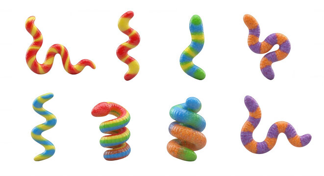 colorful candy worms isolated on white sweet treats snacks and party decorations