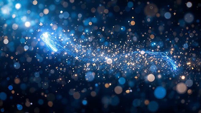 blue bokeh particles glittering light trail abstract background