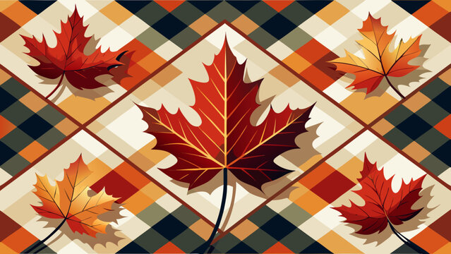 Simple trending fall maple leaf pattern on plaid popular seamless vector design for viral seasonal backgrounds seamless checkered background trending seasonal wallpaper creative illustration