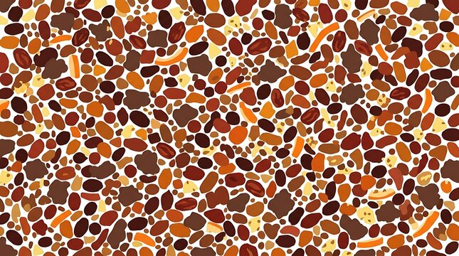 Detailed pattern of mixed nuts and seeds on white background