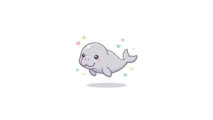 Naklejka premium Jumping kawaii seal character with sparkles.