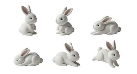 Obraz premium white bunnies in various poses isolated on white background easter themes and springtime decorations