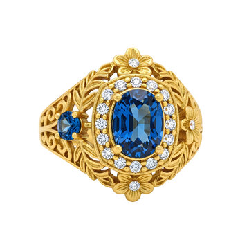 Diamond ring with blue sapphire center stone