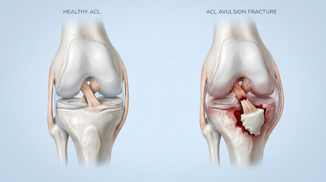 Knee Anatomy Showing Healthy ACL and Avulsion Fracture