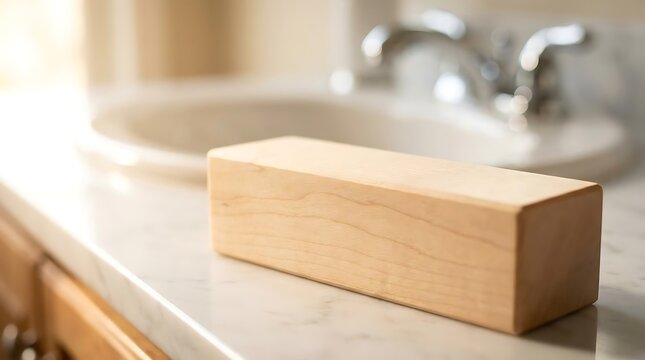 Rectangular wood block on marble countertop