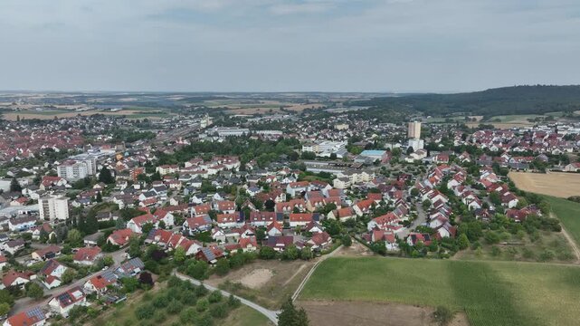 Aerial drone footage of Eppingen in the Heilbronn District of Baden W&uuml;rttemberg, Germany
