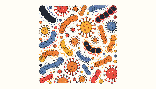 Abstract Microbe Collection: Viruses, Bacteria, Germs - Colorful Vector Art