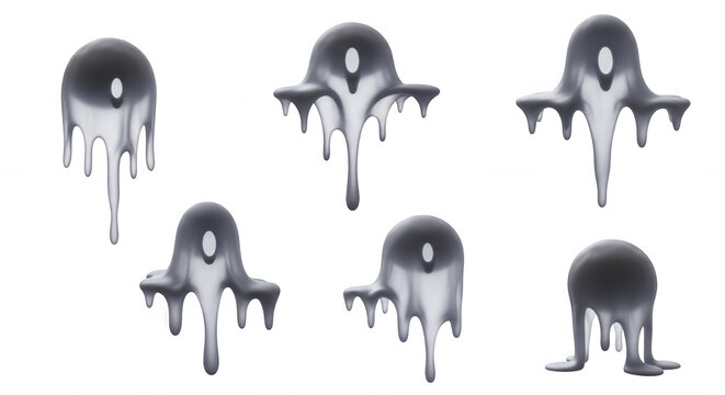 metallic ghost figures in various forms on a clean white background suggestive of animation or design elements