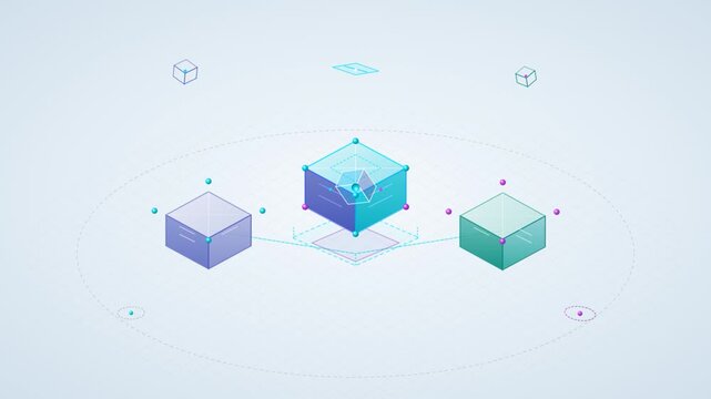 Isometric digital cubes connecting in a modern abstract data network