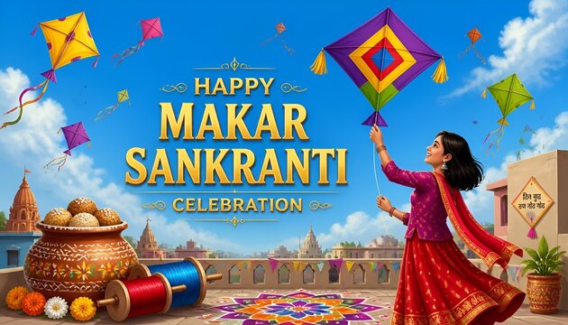 Happy makar sankranti premium background and illustration modern design