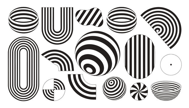 Abstract geometric shapes with stripe patterns, optical illusion