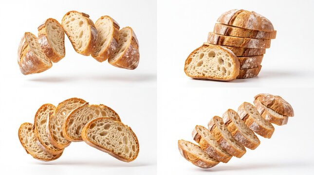 Fresh sliced raisin bread loaves and pieces
