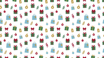 Fototapeta premium Christmas Gifts and Ornaments Pattern Isolated