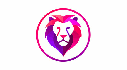 Naklejka premium Colorful purple lion head logo within a circle.