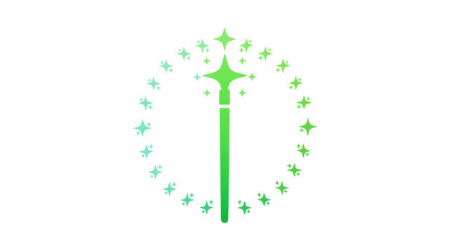 Green magic staff icon with starry circle.