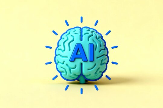 3D Brain with AI Text on Yellow Background