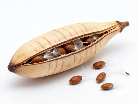 Dried Seed Pod with Seeds Isolated on White Background