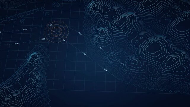 Hormuz Two-Way Lanes Navigation Visualization, Maritime Traffic Flow, Geospatial Mapping Animation, Oceanic Route Planning, Digital Topography, Seamless Loop, Modern Navigation Graphics