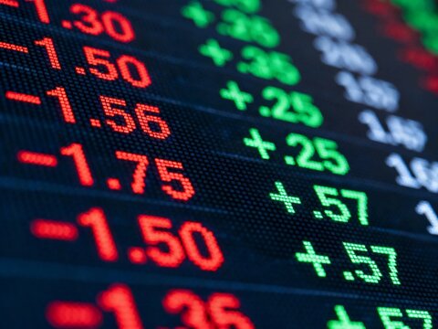 Stock Market Price Board Background with Red and Green Numbers