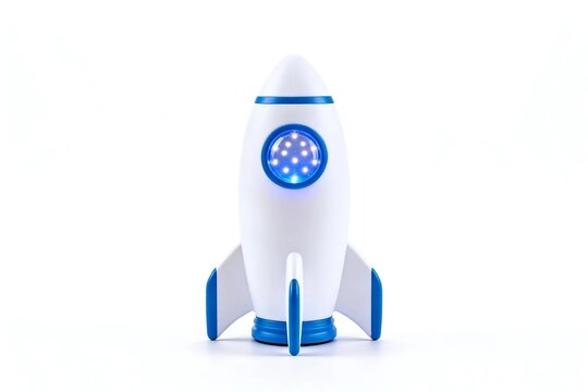 White and Blue Rocket Toy Lamp on White Background