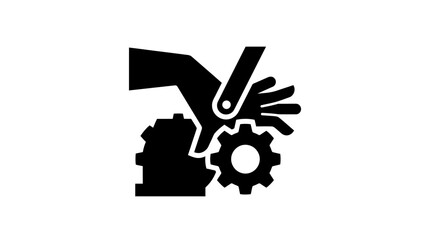 Obraz premium Pinch point warning icon shows a hand caught in gears.