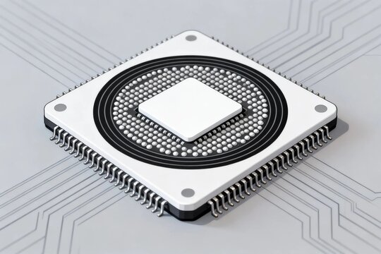 3D Render of Microchip Processor with Circuit Lines