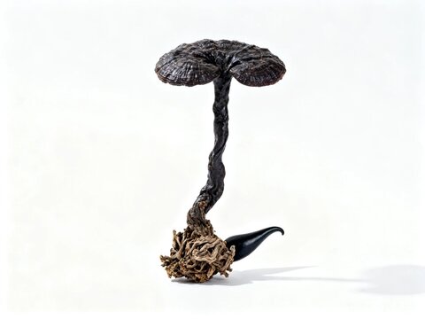 Dried Cordyceps Sinensis Caterpillar Fungus on White Background
