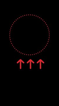 Minimalist red dotted circle with three upward pointing arrows on black background.