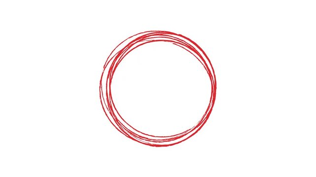 Hand drawn red scribble circle marker isolated on a white background.