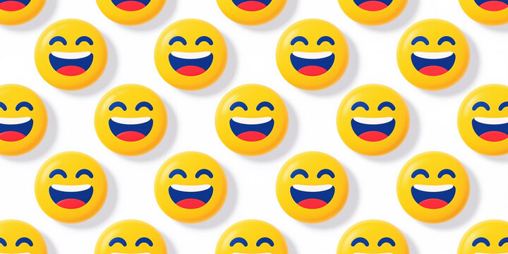 A repeating pattern of yellow smiling faces with winking and laughing expressions in a scattered arrangement on a white background.