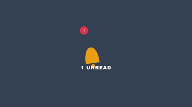 Animated notification bell with 1 unread message alert for digital ui animation 4k