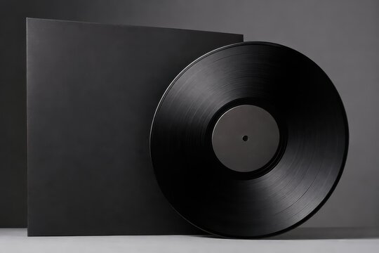 Black vinyl record and its sleeve, a symbol of music and nostalgia