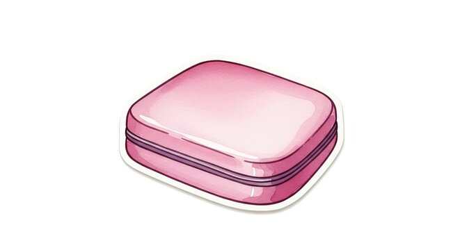 Pink Rectangular Pill Box Case - Isolated Watercolor Illustration on White Background
