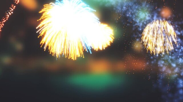 3D Render A mesmerizing 3D render video showcasing a dynamic and vibrant fireworks display against a dark