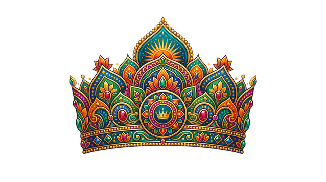 Decorative royal Indian crown with intricate ethnic patterns