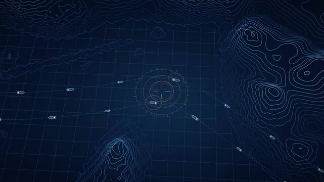 Hormuz Two-Way Lanes Navigation Visualization, Maritime Traffic Flow Animation, Digital Ocean Map, Geospatial Data Representation, Seamless Loop, Nautical Chart Design, Global Trade Route