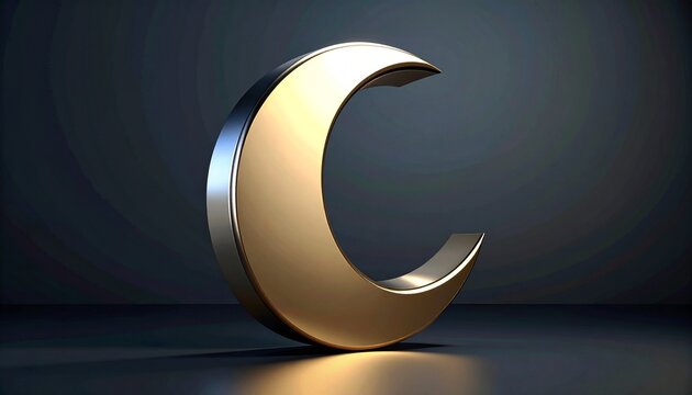  Elegant 3D Metallic Crescent Moon Symbol Isolated on a Dark Background