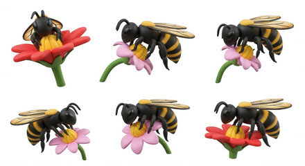 Fototapeta premium clay bees pollinating vibrant flowers studio shot concept for nature conservation and spring visuals