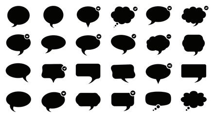 Fototapeta premium Collection of Black Speech Bubbles and Thought Clouds with Checkmarks