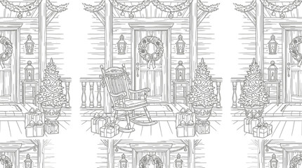 Fototapeta premium Cozy Porch Holiday Scene Sketch