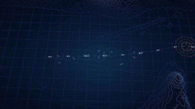 Strait of Hormuz Navigation Map Animation, Maritime Traffic Simulation, Digital Oceanic Route Visualization, Geospatial Data Mapping, Seamless Loop, Nautical Technology, Vessel Tracking