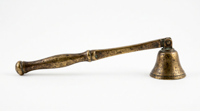 Antique ornate brass key stem close up isolated on plain white background