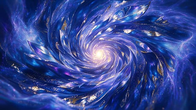 blue galaxy swirl vortex in space, luminous center, cosmic dust