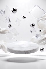 Fototapeta premium AI generated floating marble cosmetic display stage 3D