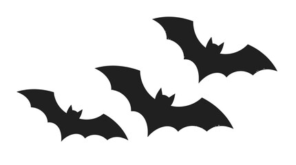 Fototapeta premium Three stylized black silhouettes of flying bats featuring textured edges created with digital artistic design techniques